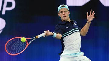 Tennis - ATP Cup - Melbourne Park, Melbourne, Australia, February 2, 2021 Argentina&#039;s Diego Schwartzman in action during his group stage match against Russia&#039;s Daniil Medvedev REUTERS/Jaimi Joy