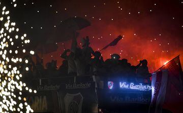 Players of River Plate take part in the celebrations at Antonio Vespucio Liberti Stadium after winning the Copa CONMEBOL Libertadores Final against Boca Juniors on December 23, 2018 in Buenos Aires