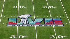 GLENDALE, ARIZONA - FEBRUARY 12: The Super Bowl LVII logo is seen on the field prior to Super Bowl LVII between the Kansas City Chiefs and the Philadelphia Eagles at State Farm Stadium on February 12, 2023 in Glendale, Arizona.   Rob Carr/Getty Images/AFP (Photo by Rob Carr / GETTY IMAGES NORTH AMERICA / Getty Images via AFP)