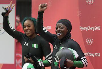 Las nigerianas finalizaron su heat eliminatorio en el último lugar, con 52.21 	segundos de recorrido, 1.69 más que las primeras: la pareja norteamericana.