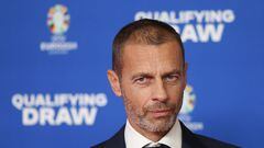 UEFA President Aleksander Ceferin attends the qualifying draw event for the UEFA EURO 2024 football championships, on October 9, 2022 in Frankfurt, Germany. (Photo by Daniel ROLAND / AFP)