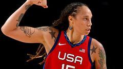 FILE PHOTO: Tokyo 2020 Olympics - Basketball - Women - Quarterfinal - Australia v United States - August 4, 2021. Brittney Griner of the United States reacts REUTERS/Brian Snyder/File Photo