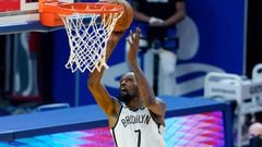 (FILES) In this file photo taken on February 12, 2021 Kevin Durant #7 of the Brooklyn Nets goes in for a layup against the Golden State Warriors during the second half of an NBA basketball game at Chase Center in San Francisco, California. - Brooklyn Nets