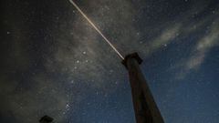 Negotinio (Republic Of North Macedonia), 12/08/2021.- A plane streaks through the sky during the Perseid meteor shower over the archaeological site Stobi, near Negotino, Republic of North Macedonia, 12 August 2021. The Perseid meteor shower occurs every y
