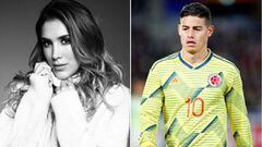 Im&aacute;genes de Daniela Ospina en un posado y de James Rodr&iacute;guez con rostro serio durante un partido con la selecci&oacute;n de Colombia.jpg