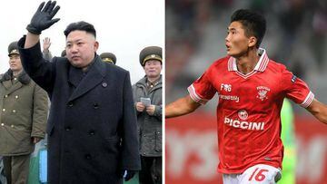 Kim Jong-un saluda y Han Kwang-song celebra un gol