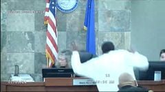 A man convicted of attempted battery jumped over a courtroom bench to attack the judge who denied him probation in a video now circulating on social media.