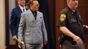 US actor Johhny Depp returns from a break during the 50 million US dollar Depp vs Heard defamation trial at the Fairfax County Circuit Court in Fairfax, Virginia