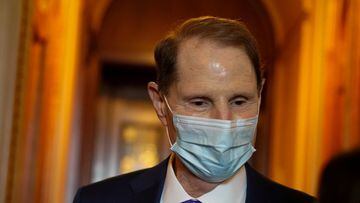 Senator Ron Wyden (D-OR) speaks to reporters at the US Capitol in Washington, September 28, 2021.