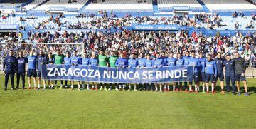 La plantilla pos&oacute; con una pancarta en la que se pod&iacute;a leer &#039;Zaragoza nunca se rinde&#039; ante los 1.500 aficionados presentes en el entrenamiento.