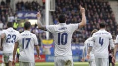 James Rodriguez of Real Madrid celebrates after scoring Real&#039;s 3rd goal during the La Liga match between SD Eibar and Real Madrid