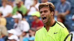 NEW YORK, NY - AUGUST 31: Ryan Harrison of the United States celebrates his win over Milos Raonic of Canada during his second round Men's Singles match on Day Three of the 2016 US Open at the USTA Billie Jean King National Tennis Center on August 31, 2016
