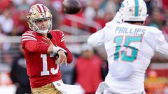 SANTA CLARA, CALIFORNIA - DECEMBER 04: Brock Purdy #13 of the San Francisco 49ers attempts a pass during the second quarter against the Miami Dolphins at Levi's Stadium on December 04, 2022 in Santa Clara, California.   Ezra Shaw/Getty Images/AFP (Photo by EZRA SHAW / GETTY IMAGES NORTH AMERICA / Getty Images via AFP)