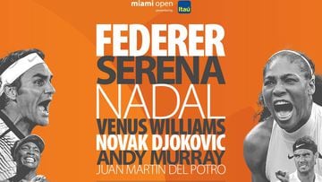 Rafa Nadal, Roger Federer y Serena Williams protagonizan el cartel promocional del Masters 1.000 de Miami.