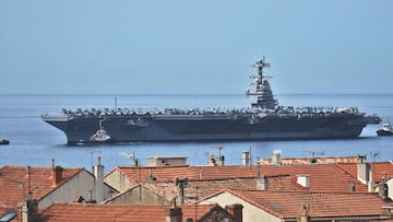 MARSEILLE, FRANCE - 2025/08/04: View of the aircraft carrier USS Gerald R. Ford arriving in Marseille. (Photo by Gerard Bottino/SOPA Images/LightRocket via Getty Images)