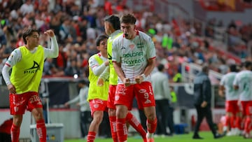 Tomas Badaloni celebrates his goal 3-0 of Necaxa during the 12th round match between Necaxa and Tijuana as part of the Liga BBVA MX Varonil, Torneo Clausura 2026 at Victoria Stadium, on March 20, 2026 in Aguascalientes, Mexico.