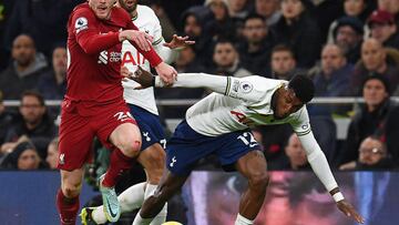 LONDON, ENGLAND - NOVEMBER 06: (THE SUN OUT. THE SUN ON ON SUNDAY OUT) Andy Robertson of Liverpool during the Premier League match between Tottenham Hotspur and Liverpool FC at Tottenham Hotspur Stadium on November 06, 2022 in London, England. (Photo by John Powell/Liverpool FC via Getty Images)