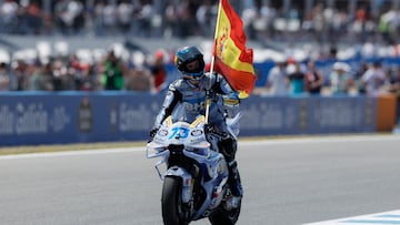 MotoGP - Spanish Grand Prix - Circuito de Jerez, Jerez, Spain - April 27, 2025 BK8 Gresini Racing MotoGP's Alex Marquez celebrates winning the race REUTERS/Jon Nazca