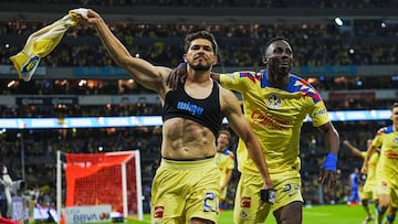 Henry Martín y Julián Quiñones festejan el gol en contra de Cruz Azul en la Final de Vuelta del Clausura 2024.