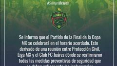 FC Ju&aacute;rez confirma que se jugar&aacute; Final frente al Am&eacute;rica