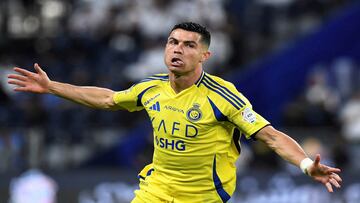 FILE PHOTO: Soccer Football - Saudi Pro League - Al Hilal v Al Nassr - Kingdom Arena, Riyadh, Saudi Arabia - April 4, 2025 Al Nassr's Cristiano Ronaldo celebrates scoring their second goal REUTERS/Stringer/File Photo