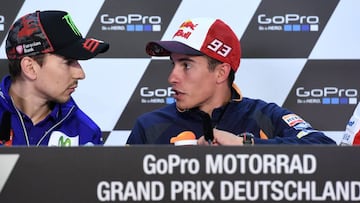 Jorge Lorenzo junto a Marc Márquez, en la rueda de prensa oficial del GP Alemania.