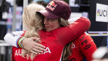 Rachel Atherton performs at UCI DH World Championships in Fort William, Scotland on August 05, 2023