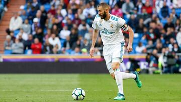 Benzema, con el brazalete de capitán en el último partido del Real Madrid, en Liga ante el Leganés.
