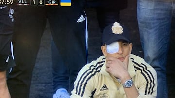 El Yamiq, jugador del Real Valladolid, en una imagen de televisión, con el ojo derecho tapado.