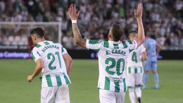CÓRDOBA 26/8/24
Antonio Casas celebra el primer gol al Burgos CF.