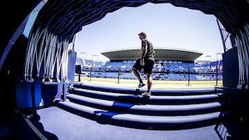 Pablo Guede, a pie de campo en La Rosaleda.