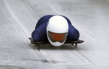 La estadounidense Anne O'Shea durante su entrenamiento de skeleton en el Campeonato del Mundo celebrado en Alemania.