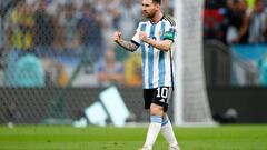 LUSAIL CITY, QATAR - NOVEMBER 26: Lionel Messi #10 of Argentina celebrates after scoring a goal during the FIFA World Cup Qatar 2022 Group C match between Argentina and Mexico at Lusail Stadium on November 26, 2022 in Lusail City, Qatar. (Photo by Fu Tian/China News Service via Getty Images)