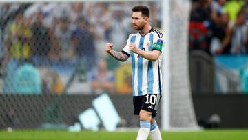 LUSAIL CITY, QATAR - NOVEMBER 26: Lionel Messi #10 of Argentina celebrates after scoring a goal during the FIFA World Cup Qatar 2022 Group C match between Argentina and Mexico at Lusail Stadium on November 26, 2022 in Lusail City, Qatar. (Photo by Fu Tian/China News Service via Getty Images)