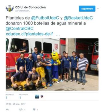 Las ramas de fútbol y basquétbol de Universidad de Concepción se unieron para ayudar a la provincia del Bio Bío, una de las más afectadas por el siniestro. A través de la campaña "Ponte la camiseta" fueron en ayuda con distintos artículos.