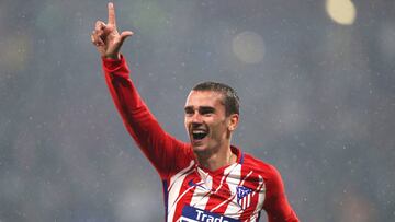 LYON, FRANCE - MAY 16: Antoine Griezmann of Atletico Madrid celebrates scoring a goal to make it 0-2 during the UEFA Europa League Final between Olympique de Marseille and Club Atletico de Madrid at Stade de Lyon on May 16, 2018 in Lyon, France. (Photo by