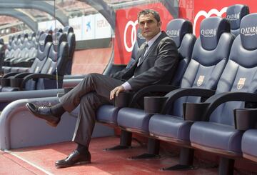 Ernesto Valverde during his official FC Barcelona presentation this morning.