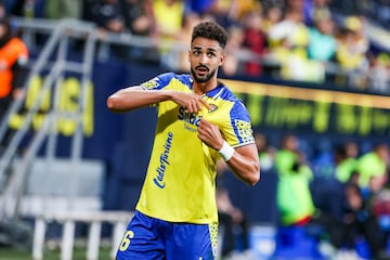 Chris Ramos celebrando el 3-0 frente al Cartagena.