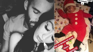 Im&aacute;genes del futbolista Jes&eacute; Rodr&iacute;guez con su novia Aurah Ruiz y de su hijo Nyan dormido, vestido de Pap&aacute; Noel y entubado en el hospital. 