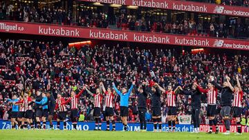 Celebración del Athletic en San Mamés ante el Barcelona