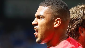 Samuel Lino celebra un gol con el Atlético.