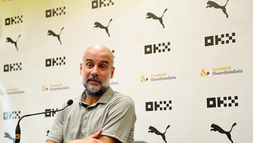 Pep Guardiola en la rueda de prensa en el PGA Catalunya