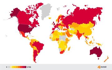 Mapa de casos de sextorsión en el mundo