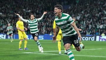 Lisboa (Portugal), 17/03/2026.- Sporting CP's Rafael Nel celebrates scoring the 5-0 goal during the UEFA Champions League Round of 16 second leg soccer match between Sporting CP and FK Bodo/Glimt, in Lisbon, Portugal, 17 March 2026. (Liga de Campeones, Lisboa) EFE/EPA/MIGUEL A. LOPES