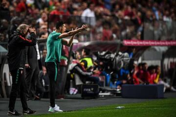Cristiano Ronaldo gestures from the sideline in Lisbon.