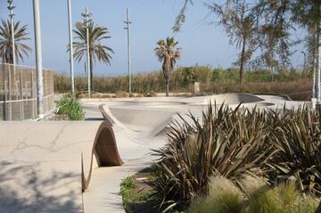 Las palmeras son los nicos habitantes del skatepark de la Mar Bella estos das.