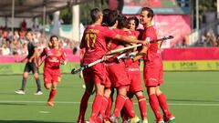 La selección española, durante un partido.