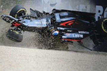 Fernando Alonso said he was just "happy to be alive" after surviving a terrifying high-speed smash when his McLaren flipped and flew upside-down into a barrier. It demonstrated just how safe F1 cars are, even without the proposed cockpit "halo" head-heigh