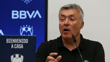 Mexico's Monterrey football team new head coach, Spanish Domenec Torrent, speaks during his presentation at the Monterrey Club training center, in Monterrey, state of Nuevo Leon, Mexico, on May 26, 2025. (Photo by Julio Cesar AGUILAR / AFP)