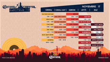 Horarios y grupos por escenario; domingo para el Corona Capital